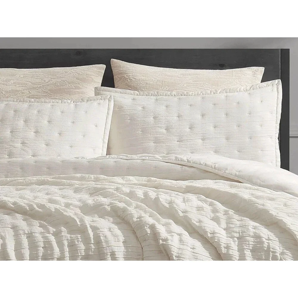 Donna Karan Luxury Meditate King Quilt Comforter Ivory Linen Silk Machine Wash